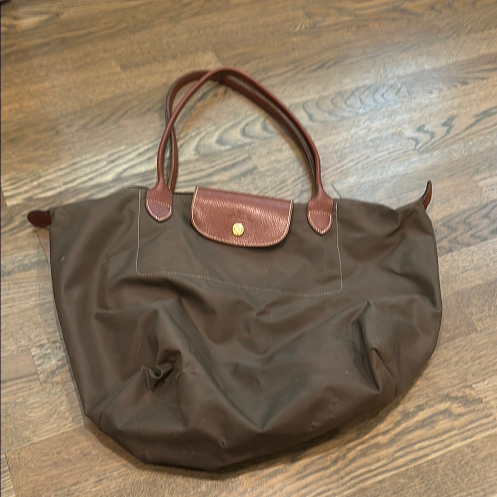Longchamp Brown Nylon Tote with Leather Handles
